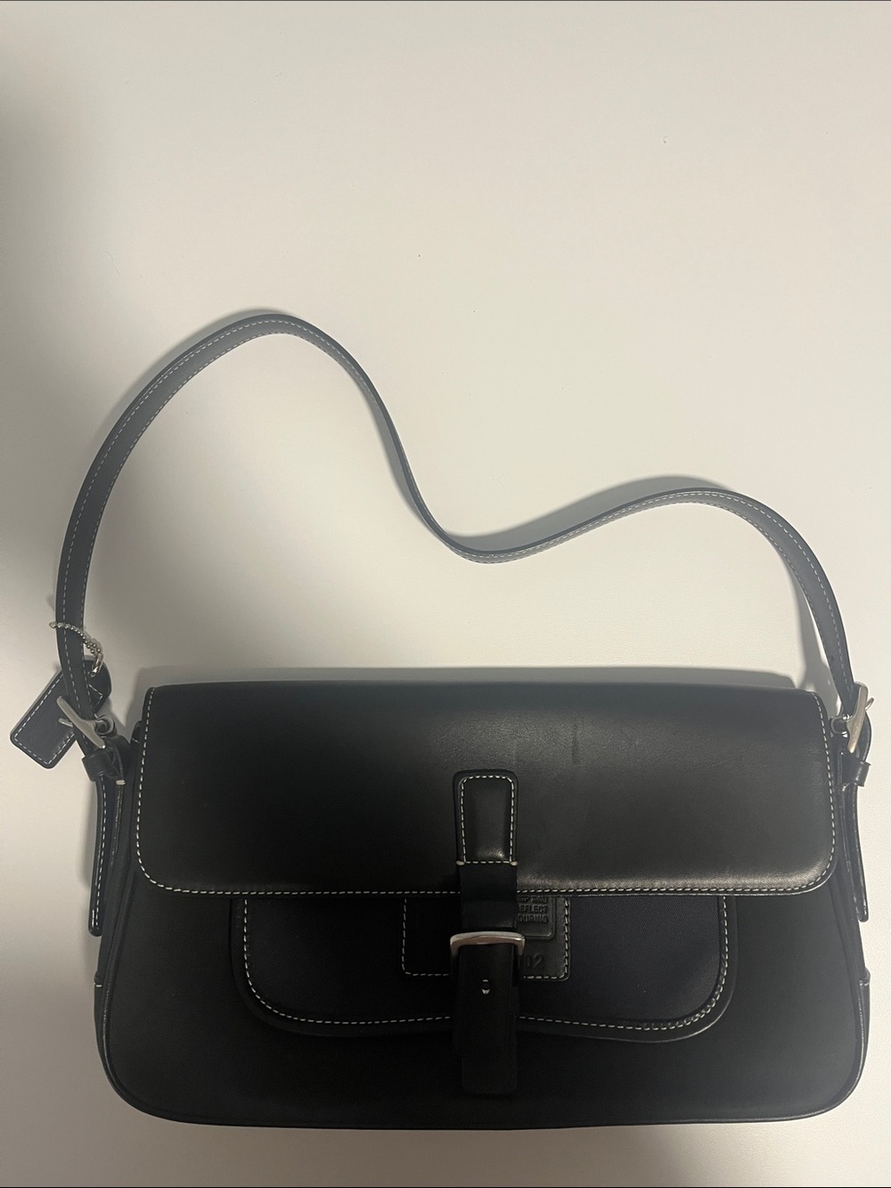 Vintage Coach Hamptons East-West flap Black Leather Shoulder Bag